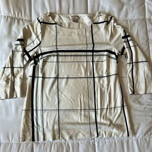 Chicos 3/4 Sleeve Plaid Stripe Boat Neck Top